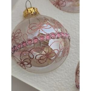 Victoria Collection Glass Pink Glitter Embossed Ornaments 4 Original Boxes (16)
